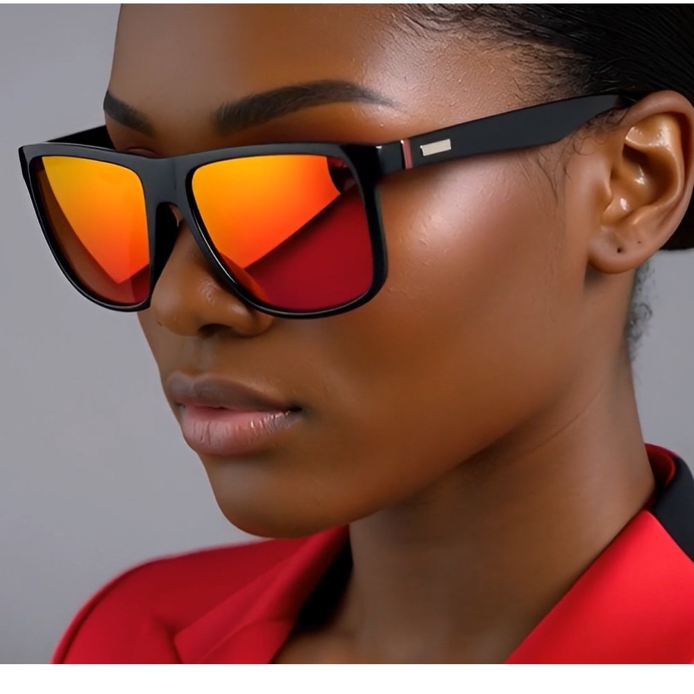 Women‎ Black Red Mirror Lens Square Frame Sport Sunglasses Modern Casual Outfit
